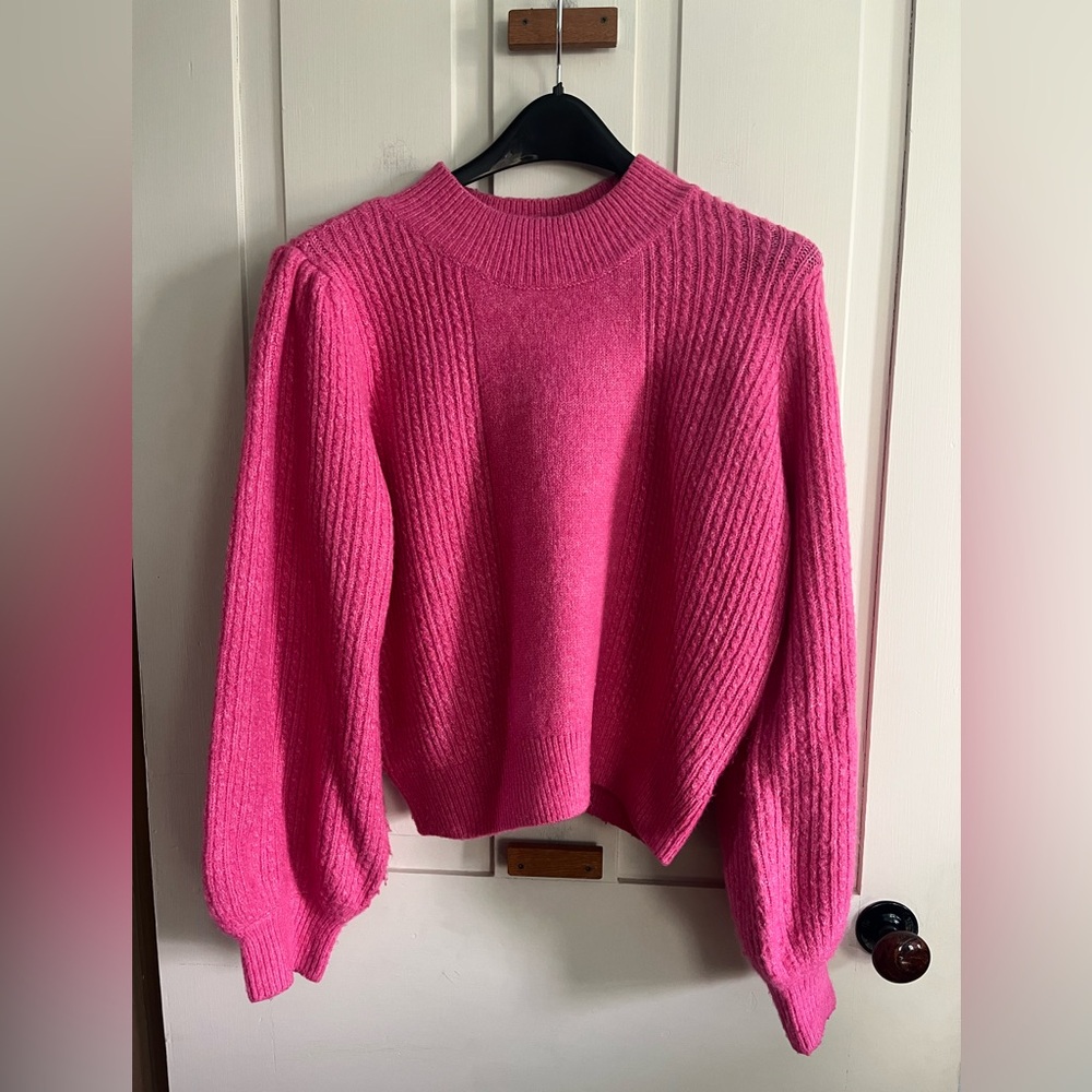 Lulu's Vibrant Hot Pink Cable Crew Sweater